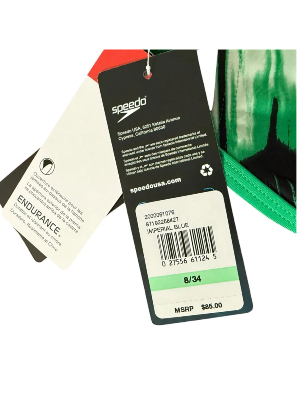 Speedo Endurance One Back Competition Swimsuit Green Black Print Size 8/34 NWT